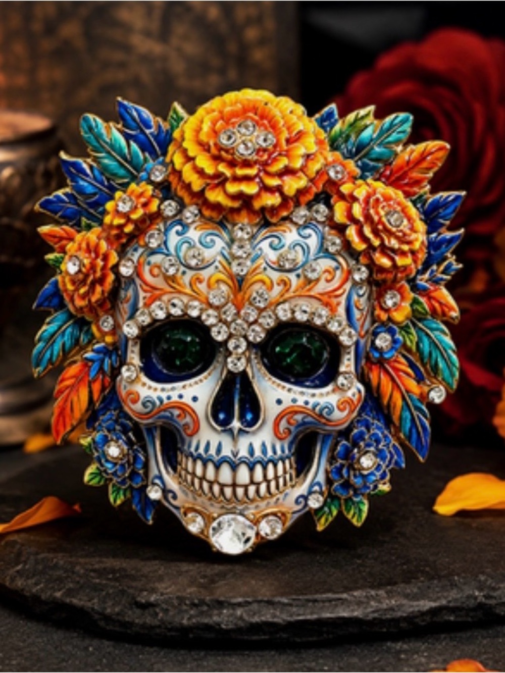 Halloween Floral Sugar Skull Enamel Pin